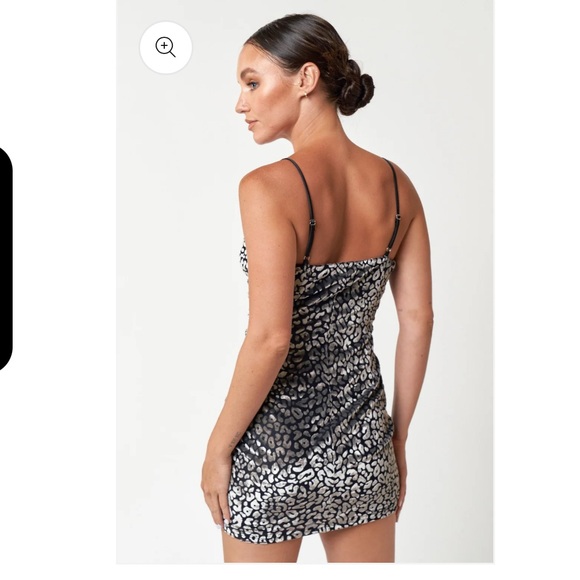 NWT! Blue Blush Velvet / Leopard Print Empire Dress, Silver Mini Dress, Small - Picture 6 of 6